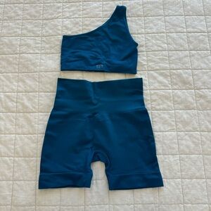 SET ACTIVE Blue one shoulder top & shorts